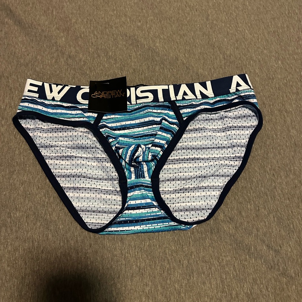 ANDREW CHRISTIAN STRIPE MESH BRIEF LARGE NWT